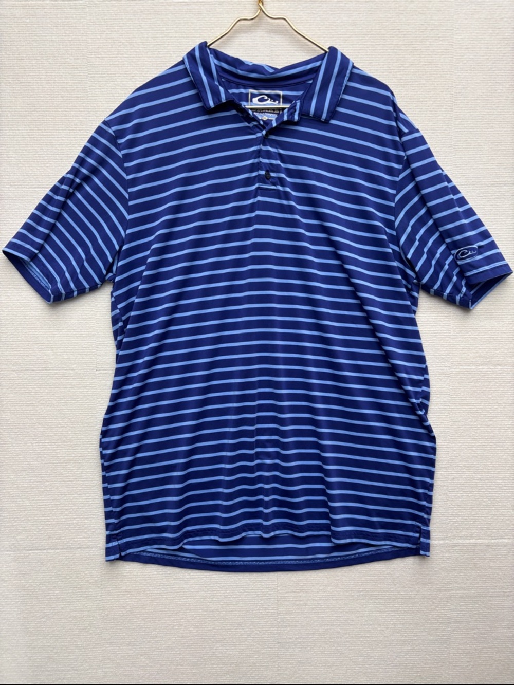 Drake Men's Navy and Light Blue Striped Polo